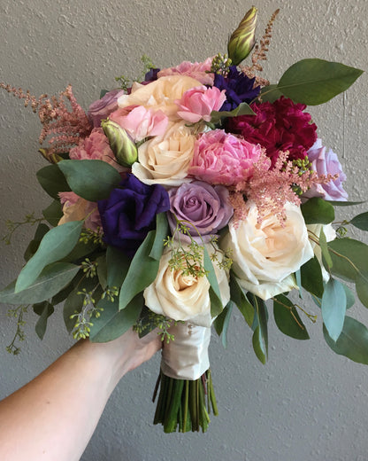 Bridal Bouquet with Roses, Lysianthus, Eucalyptus